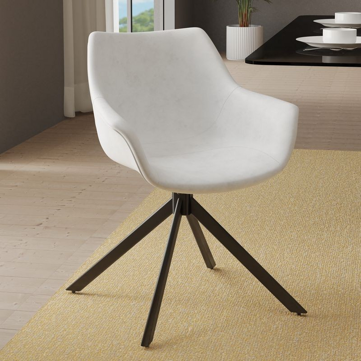 LeisureMod Markley Modern Leather Dining Swivel Armchair in Light Grey
