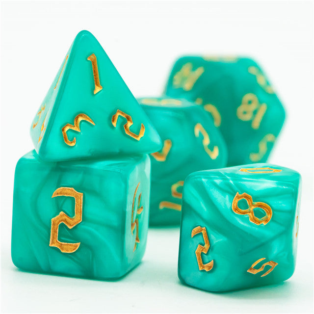 Seafoam Macaron 7-Dice Blend Set w/Gold Numbers