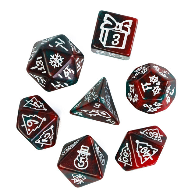 Green/Red Christmas Dice w/White Presents Trees Snowman Holiday Festive