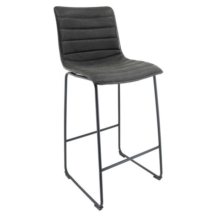 LeisureMod Brooklyn 29.9" Modern Leather Bar Stool with Black Iron Base and Footrest