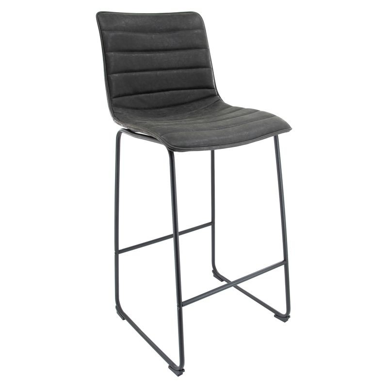 LeisureMod Brooklyn 29.9" Modern Leather Bar Stool with Black Iron Base and Footrest