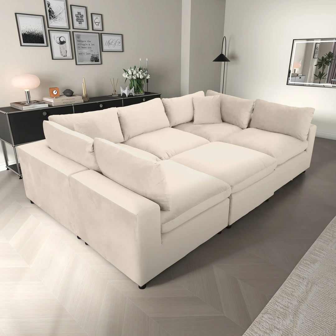 Hayward Ivory Velvet Modular Sectional Sofa Top View.