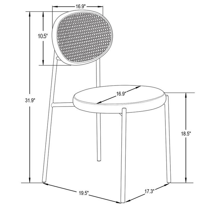 Technical drawing of a chair with dimensions labeled.