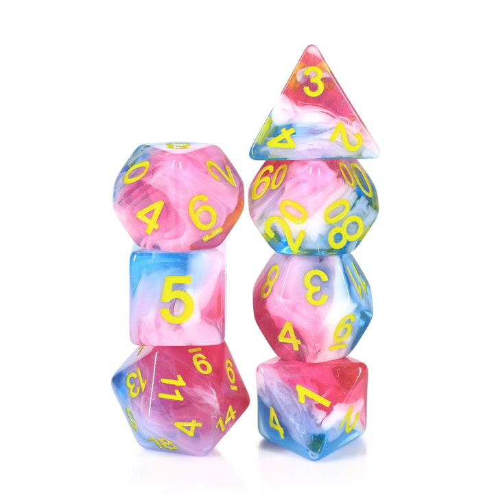 Glacier Rose 7-Dice Set by HengdaDice RPG Dice Red/White/Blue