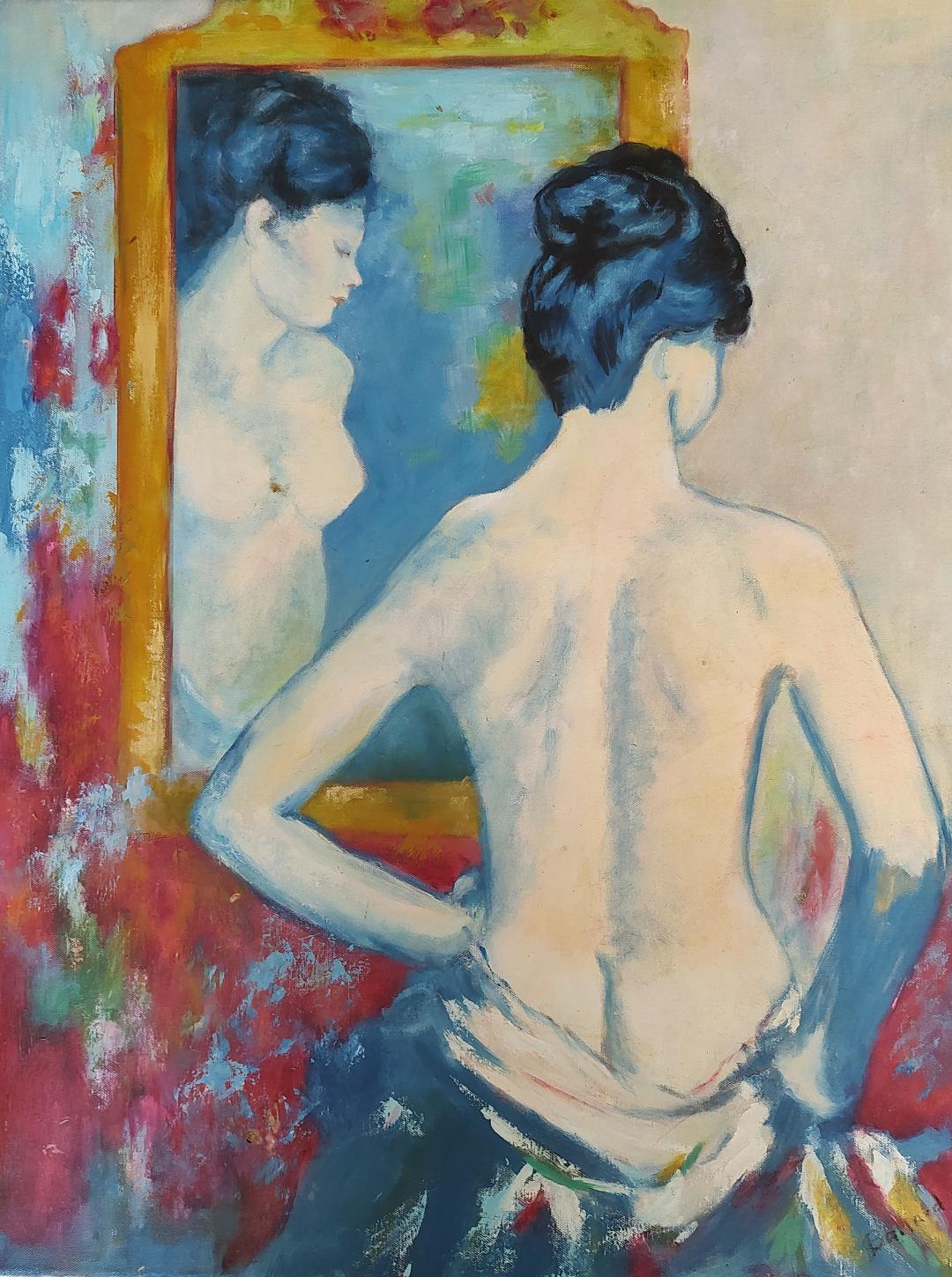 Woman in Mirror Signed Ballard Painting Front Photo