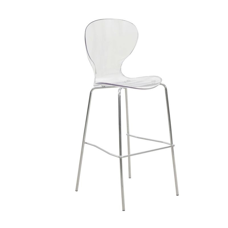 LeisureMod Oyster Acrylic Barstool with Steel Frame in Chrome Finish in Clear