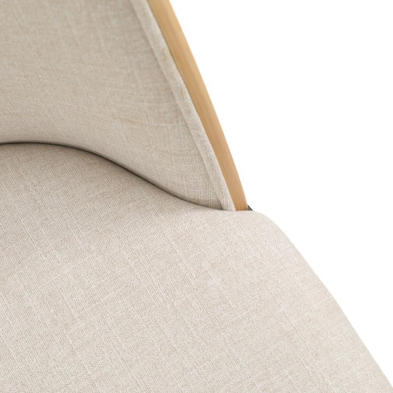LeisureMod Tule Mid-Century Modern Dining Side Chair with Velvet Seat and White Powder-Coated Steel Frame Natural Wood/Beige Zoomed In.