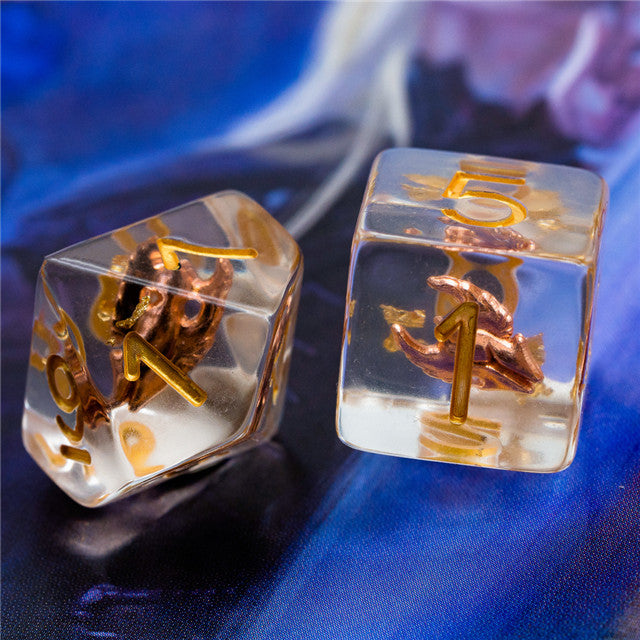 Paladin (Helmet) Clear Dice w/ Golden Helmet 7-Dice Set Rpg
