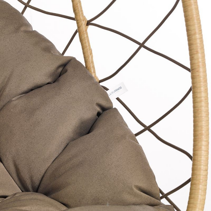 Leisuremod Summit Series Outdoor Egg Swing Chair in Brown with Brown Cushions Zoomed.