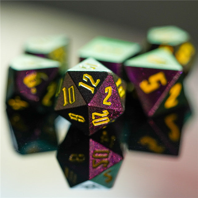 Rose Red Monster Glitter DND Dice (Rose Red&Green&Golden) 7-Dice Dungeons and Dragons Dice