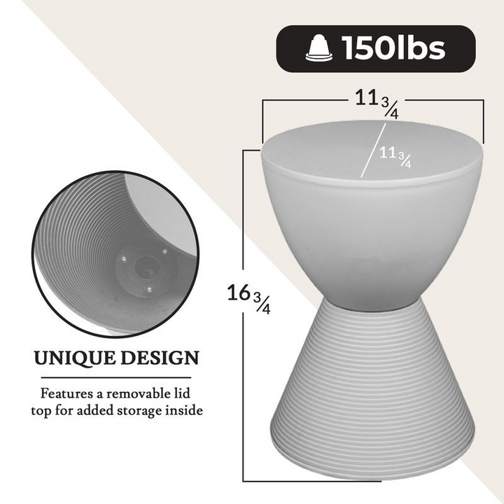 LeisureMod Modern Round Boyd Side Table Light Grey Dimensions.