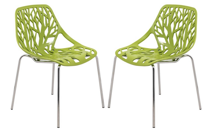 LeisureMod Modern Asbury Dining Chair w/ Chromed Legs, Set of 2 Green