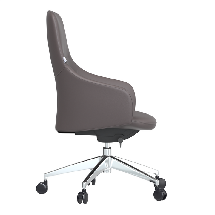 LeisureMod Celeste Series Office Chair in Grey Leather Side View.