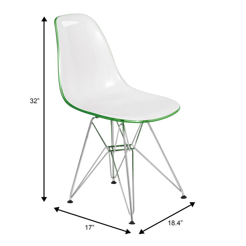 LeisureMod Cresco Molded 2-Tone Eiffel Side Chair in White Green Dimensions.