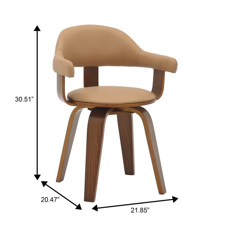 Brown chair with dimensions labeled on a white background.