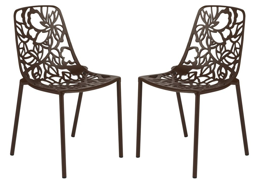 LeisureMod Modern Devon Aluminum Chair, Set of 2 Brown Together.