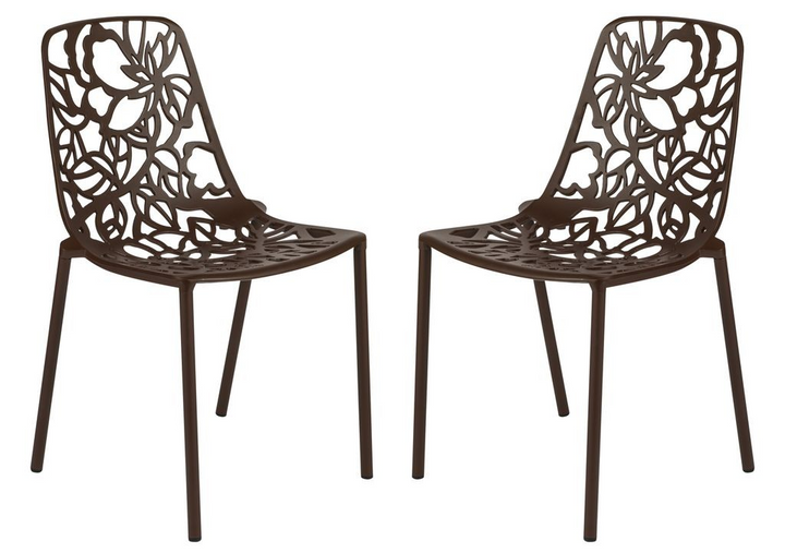 LeisureMod Modern Devon Aluminum Chair, Set of 2 Brown Together.