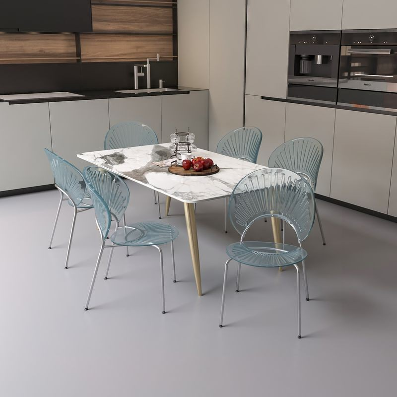 LeisureMod Opulent Series Modern Smoke Dining Chair at Table.