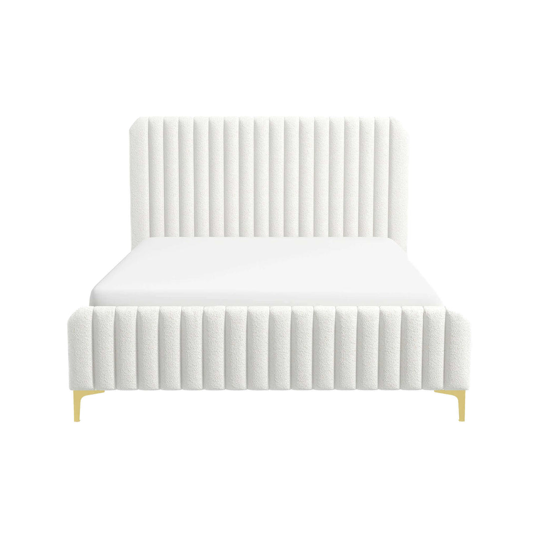 Valery King Size Cream Boucle Platform Bed Front White Background