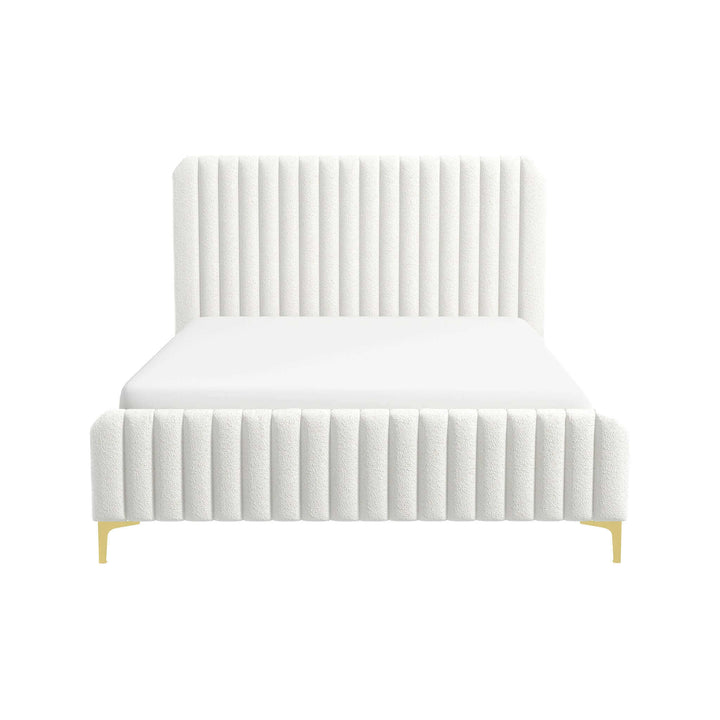 Valery King Size Cream Boucle Platform Bed Front White Background