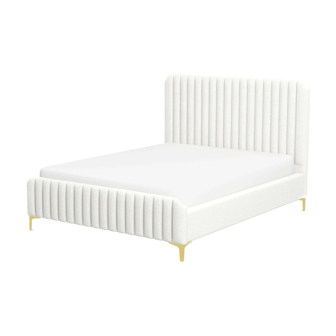 Valery Queen Size Cream Boucle Platform Bed Left Angle