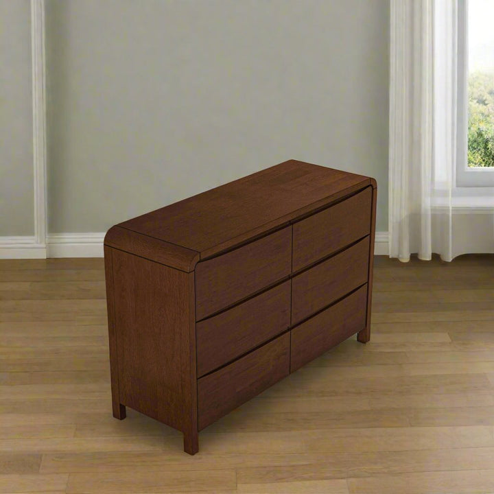 Lionel Mid Century Modern Solid Wood 6-Drawer Dresser Right Angle Photo.