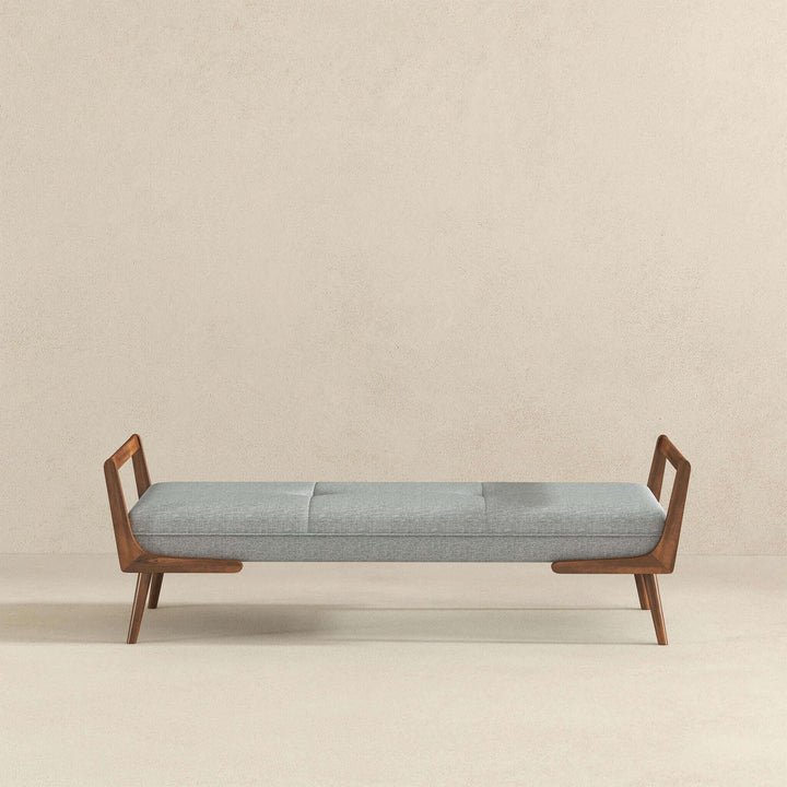 Cora Mid Century Modern Grey Fabric Bench Front