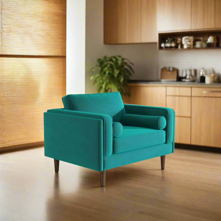 Amber Teal Velvet Lounge Chair Right Angle View