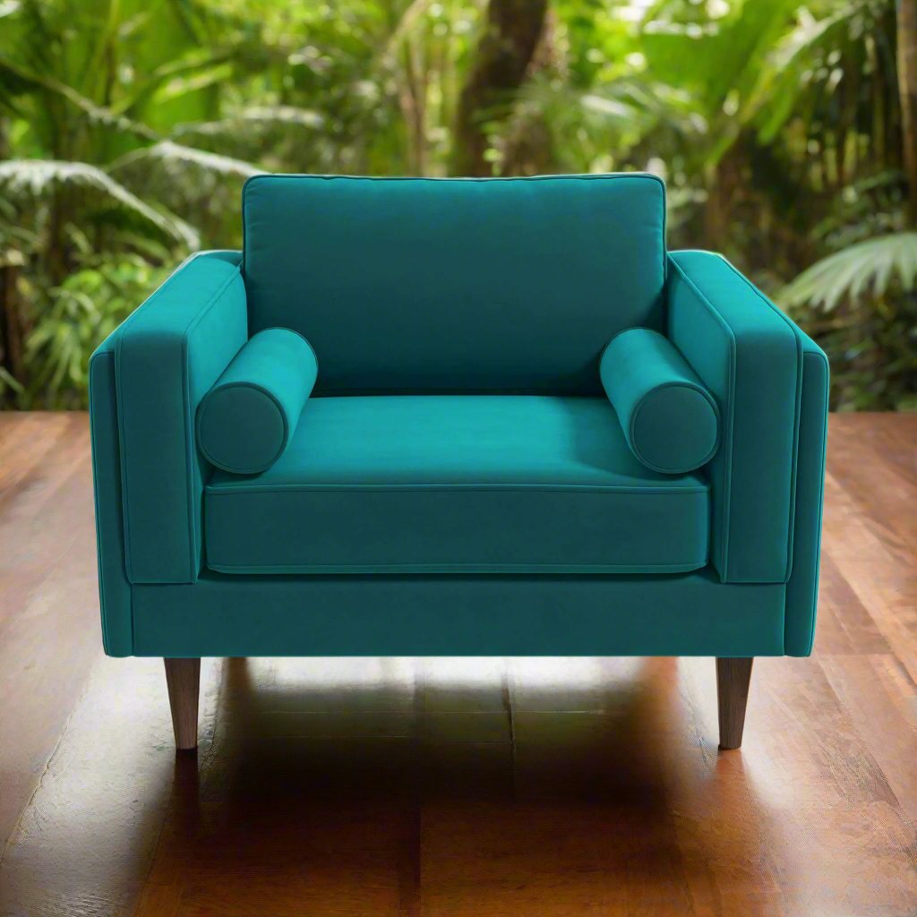 Amber Teal Velvet Lounge Chair Zoomed Front View