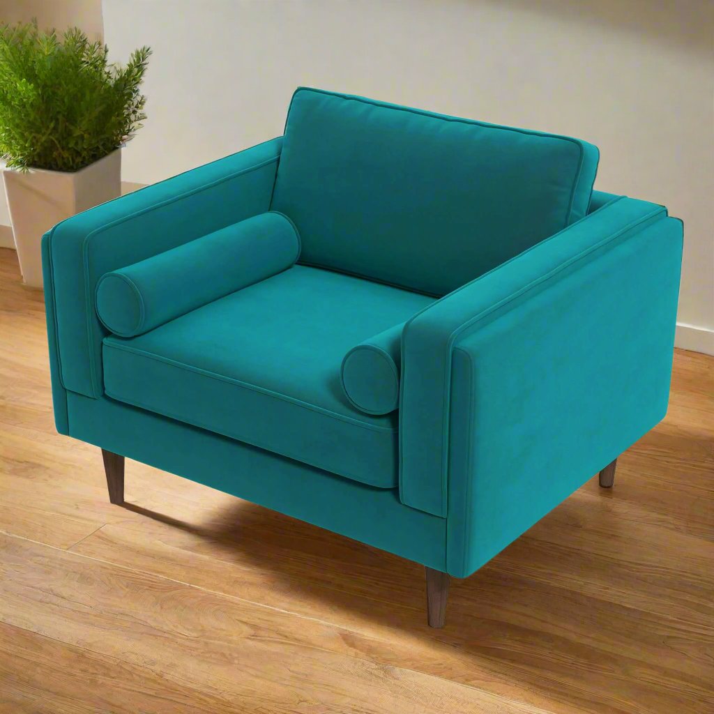 Amber Teal Velvet Lounge Chair Zoomed View