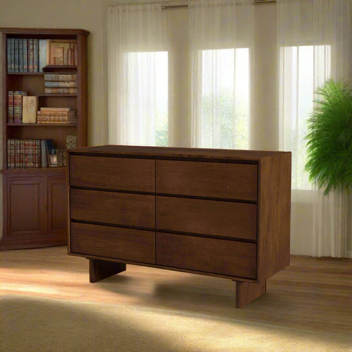 Dubrovnik Mid Century Modern Walnut Dresser With 6 Drawers Left Angle Picture.