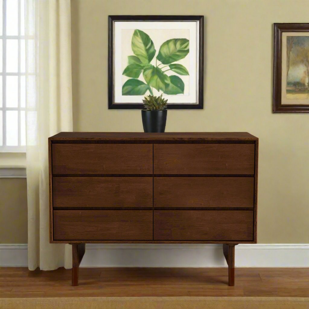 Dubrovnik Mid Century Modern Walnut Dresser With 6 Drawers Front Photo.