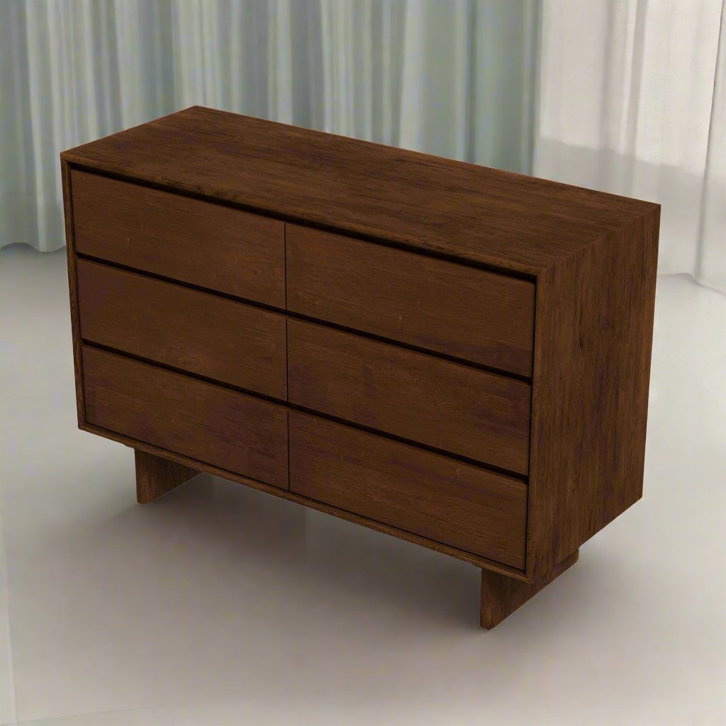 Dubrovnik Mid Century Modern Walnut Dresser With 6 Drawers Left Angle.