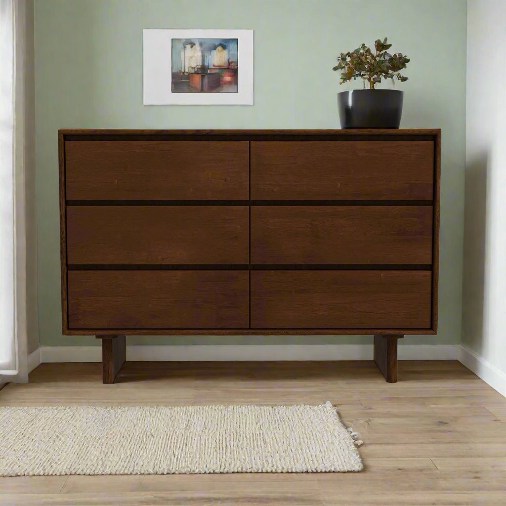 Dubrovnik Mid Century Modern Walnut Dresser With 6 Drawers Front View.