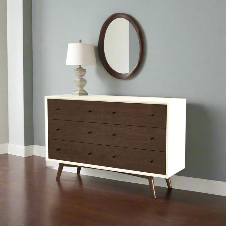 Mid Century Modern White Dresser 6 Drawer Left View