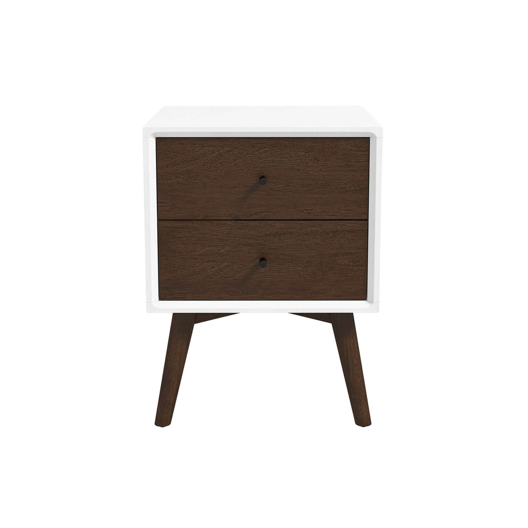 Caroline Mid Century Modern Style White Nightstand 2-Drawer Front Image