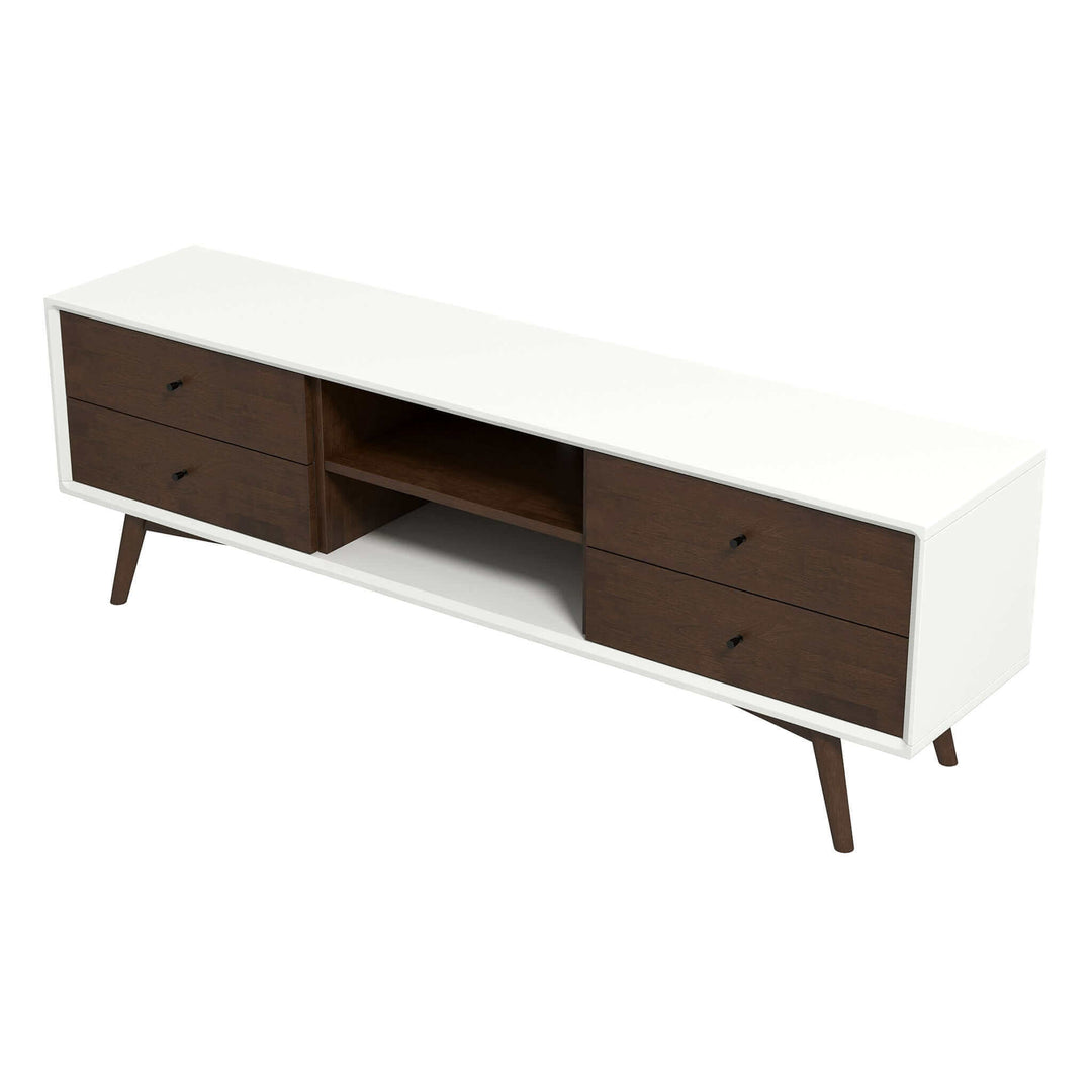 Caroline Walnut White TV Stand Up To 72" Left Angle