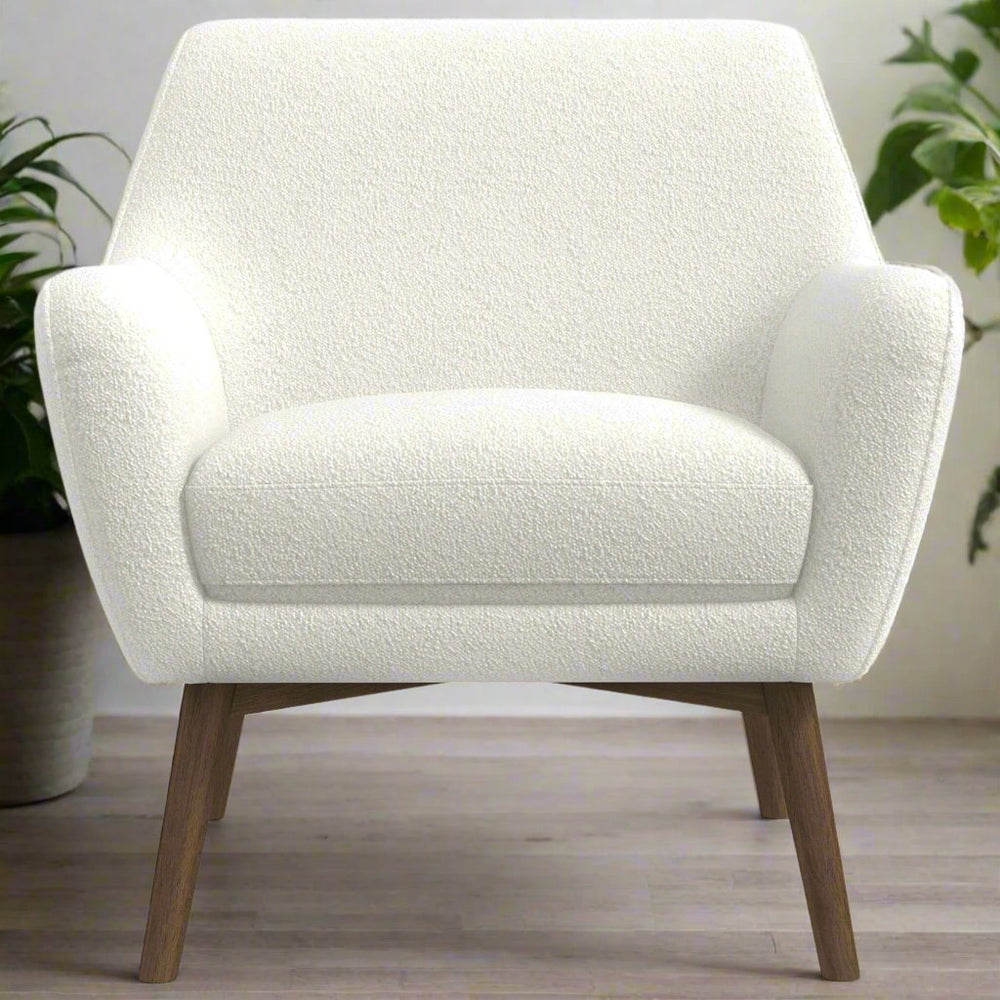 Panom White Boucle Lounge Chair Zoomed Front