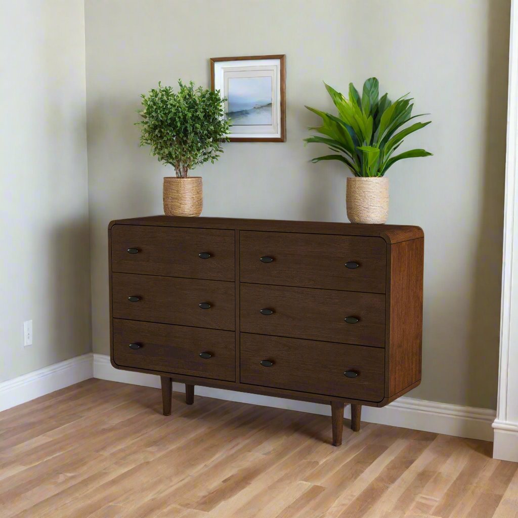 Alexa Mid Century Modern Dresser 6 Drawer Left Angle View