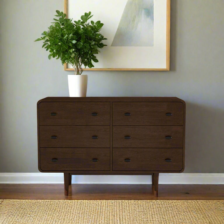 Alexa Mid Century Modern Dresser 6 Drawer Front View