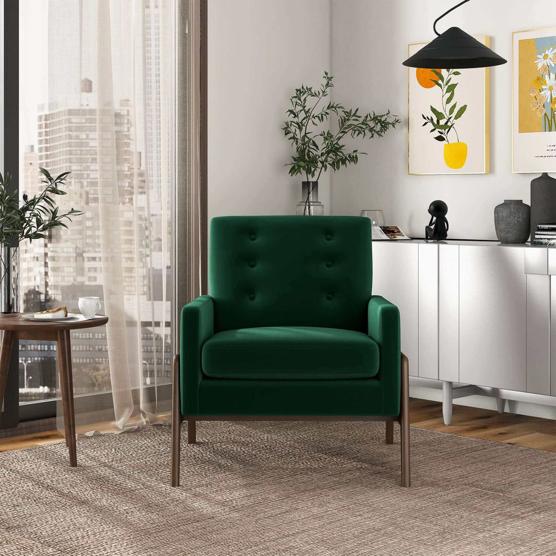 Cole  Solid Wood Green Velvet Lounge Chair