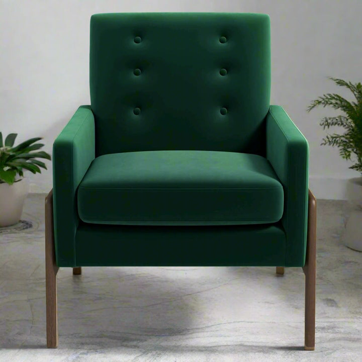 Cole Solid Wood Green Velvet Lounge Chair Zoomed In