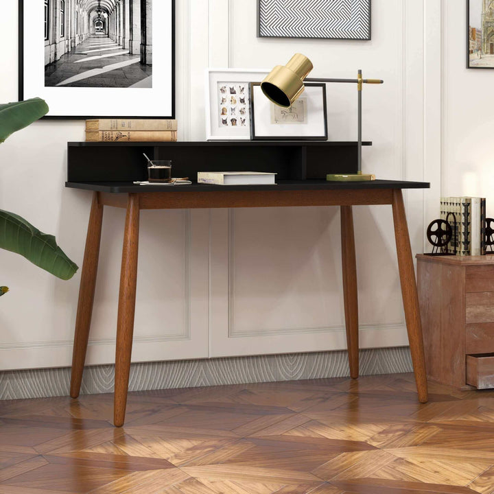 Hayley Rectangular Solid Wood Desk in Black Right-Angled View