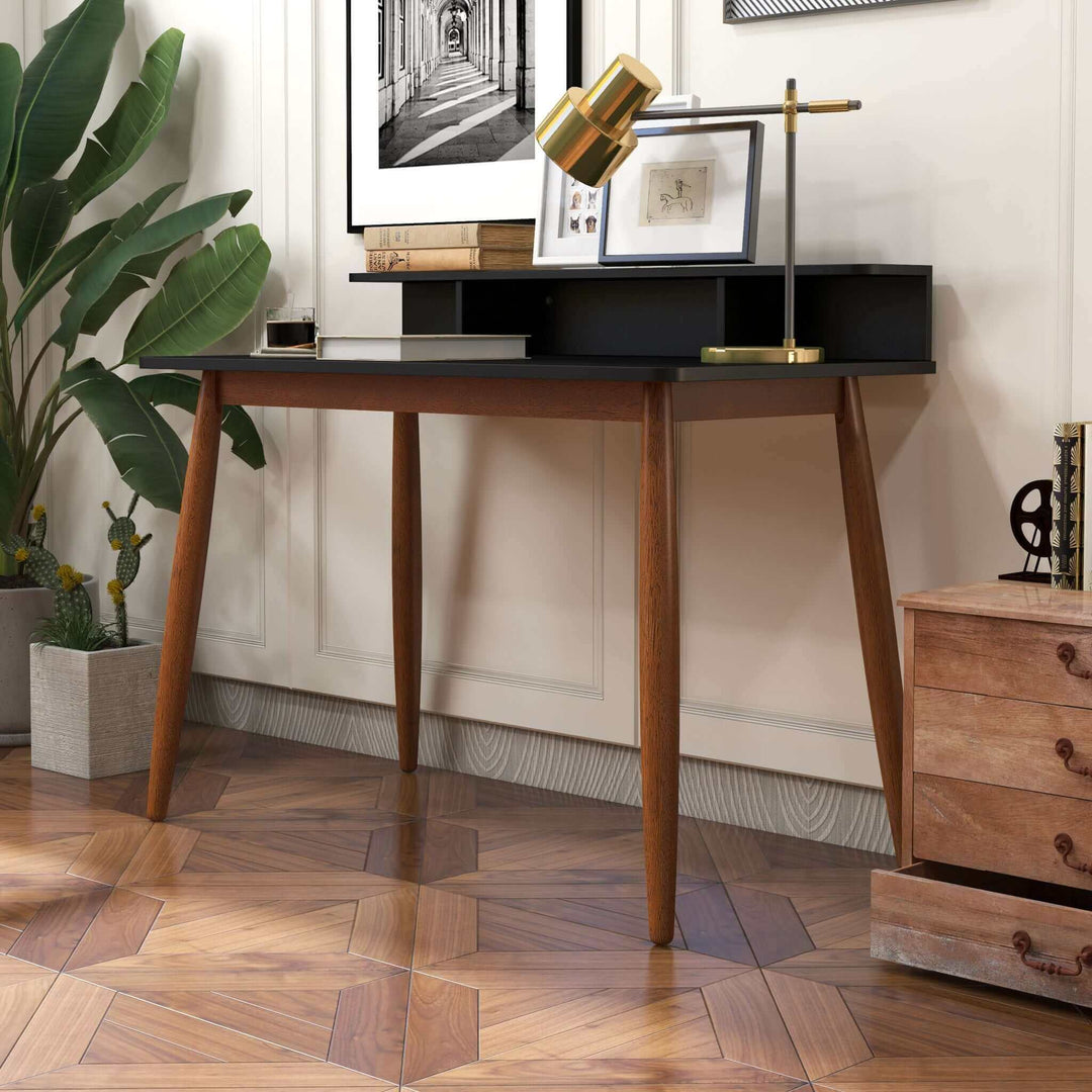 Hayley Rectangular Solid Wood Desk in Black with Background