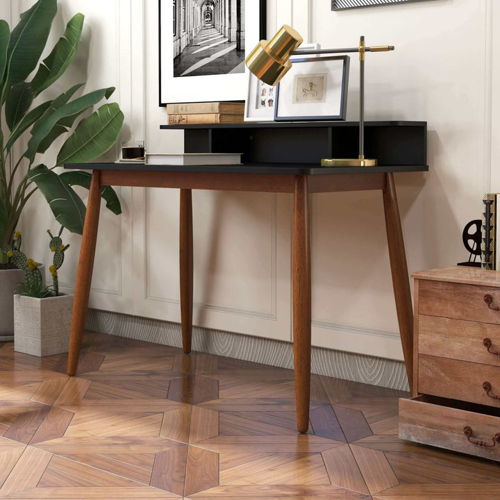 Hayley Rectangular Solid Wood Desk in Black with Background