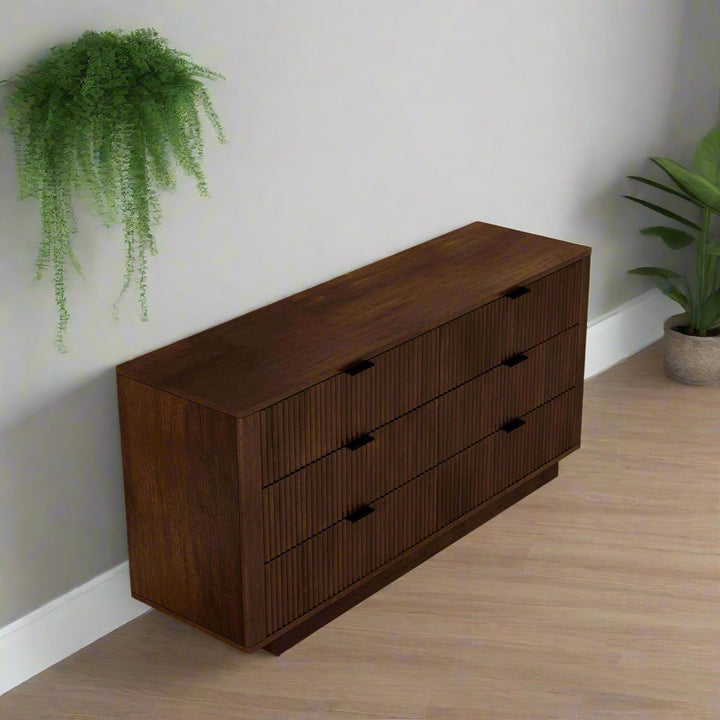 Lola Mid Century Modern Walnut Dresser With 6 Drawers Right Angle