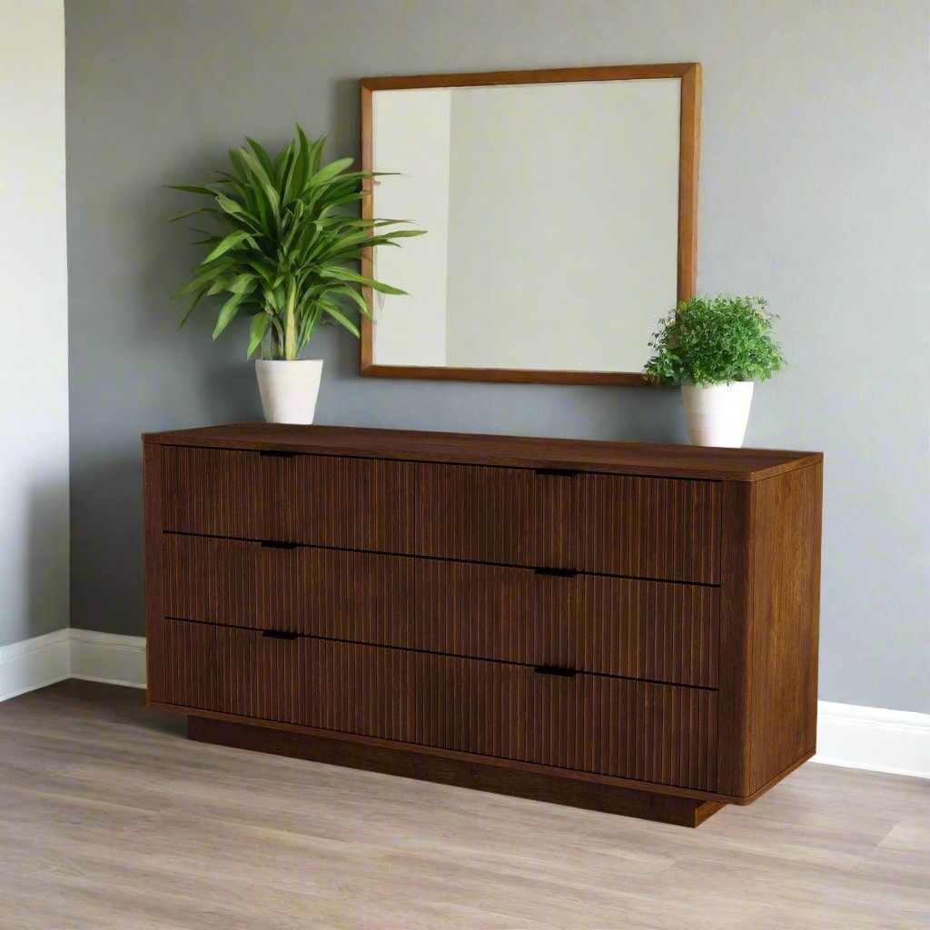 Lola Mid Century Modern Walnut Dresser With 6 Drawers Left Angle