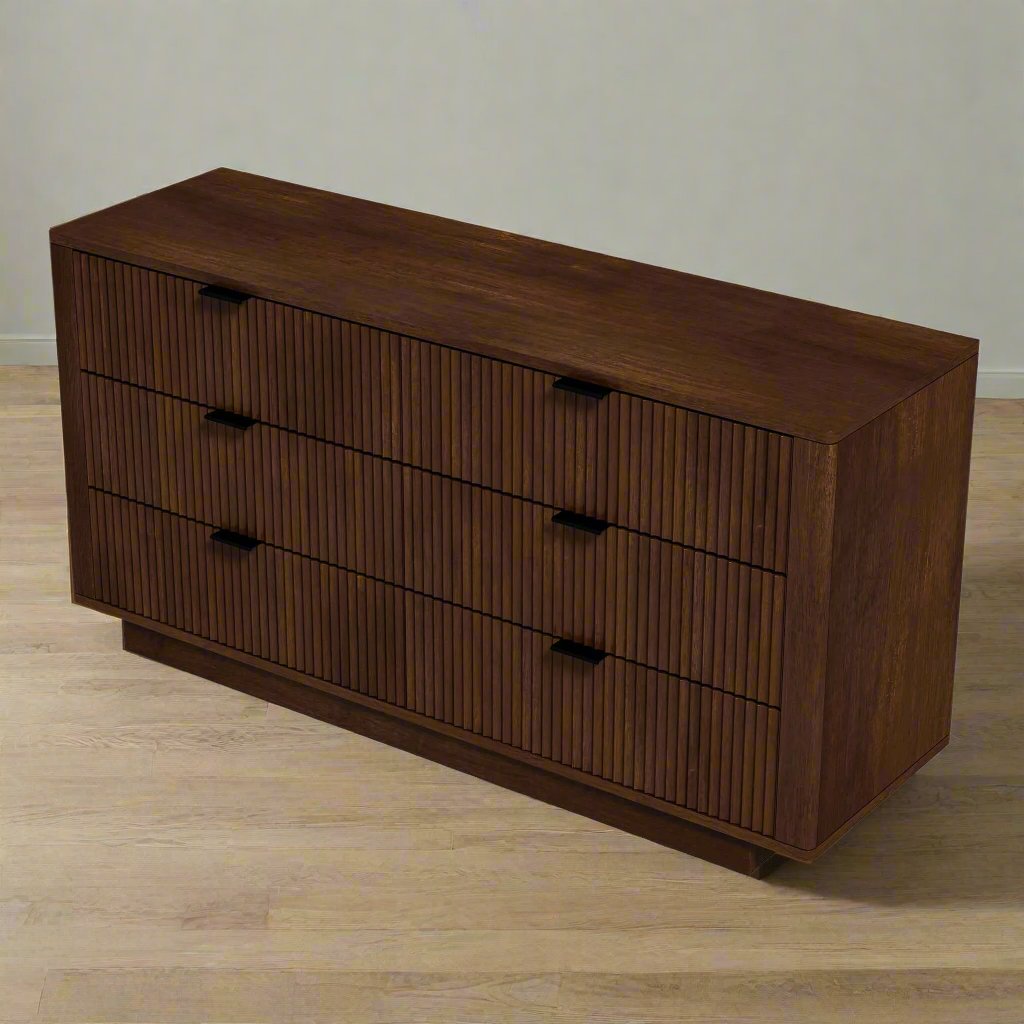 Lola Mid Century Modern Walnut Dresser With 6 Drawers Left Angle View