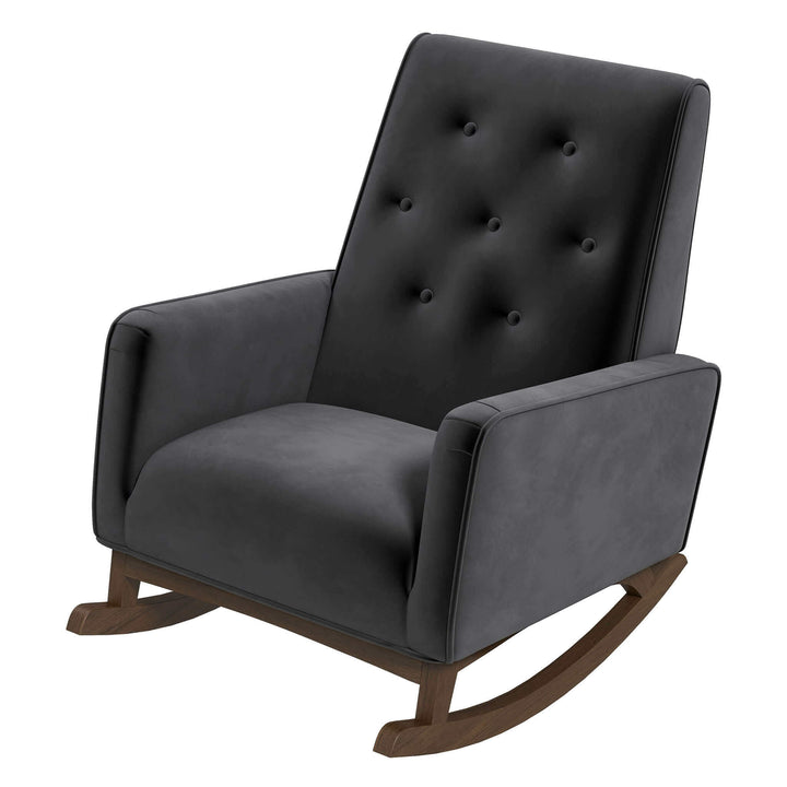 Demetrius Dark Grey Fabric Solid Wood Rocking Chair Left Angle