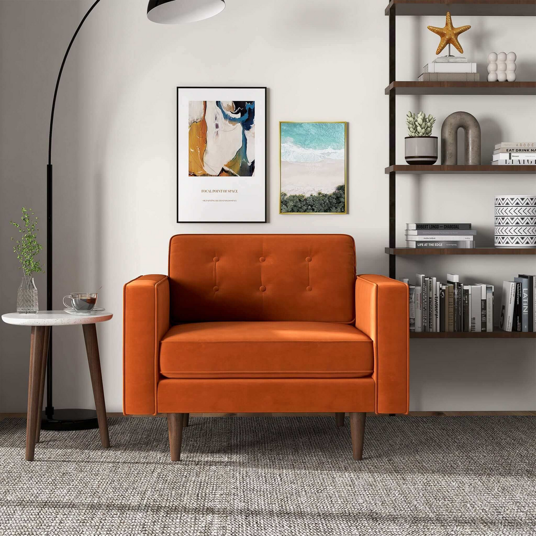 Casey Burnt Orange Velvet Lounge Chair Front View.